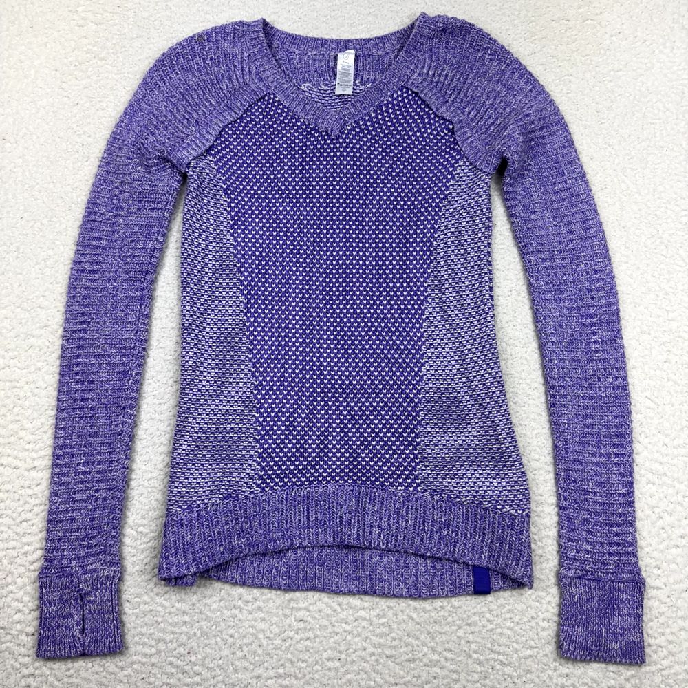Ivivva Busy to be Cozy V-Neck Pullover Sweater Girl's 12‎ Purple Knit Slim Fit